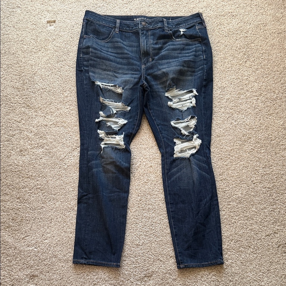 American Eagle Outfitters Dark Blue Ripped Skinny Jeans